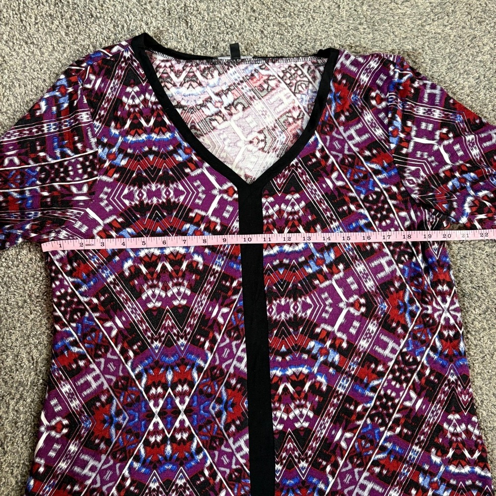 Cable & Gauge Blouse Womens XL Purple Geometric‎ Ikat V-Neck 3/4 Sleeve Boho Top - Picture 4 of 9